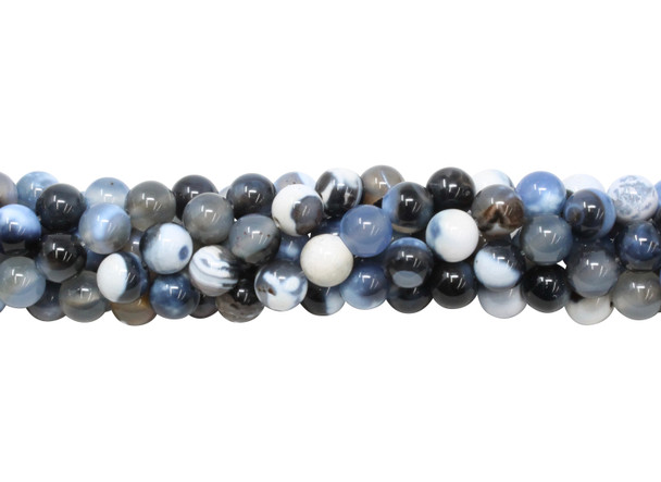 Fire Agate Polished 8mm Round - Black / Blue