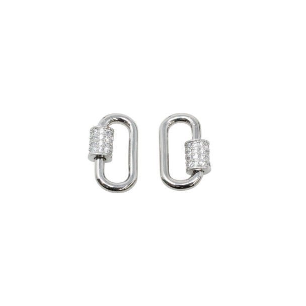 Rhodium Plated Micro Pave 10x17mm Carabiner Clasp