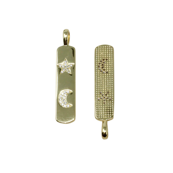 Gold Micro Pave 8x42mm Star Moon Bar Pendant