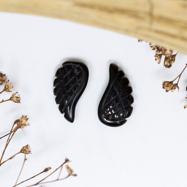 Black Onyx Polished 10x18mm Wing Bead / Charm