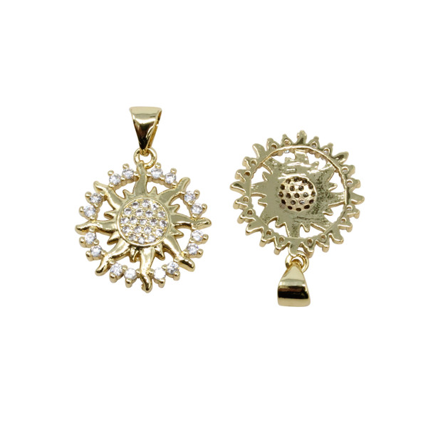 Gold Plated Micro Pave 16mm Sun Charm