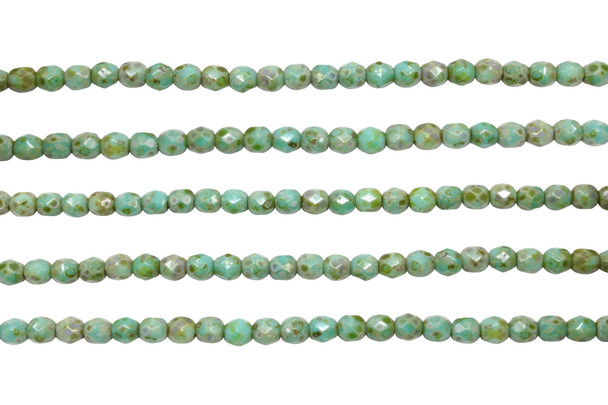 Fire Polish 4mm Faceted Round - Opaque Turquoise - Picasso