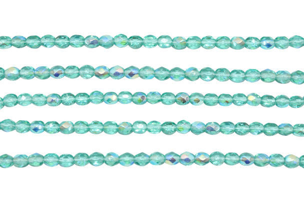 Fire Polish 4mm Faceted Round - Light Teal AB
