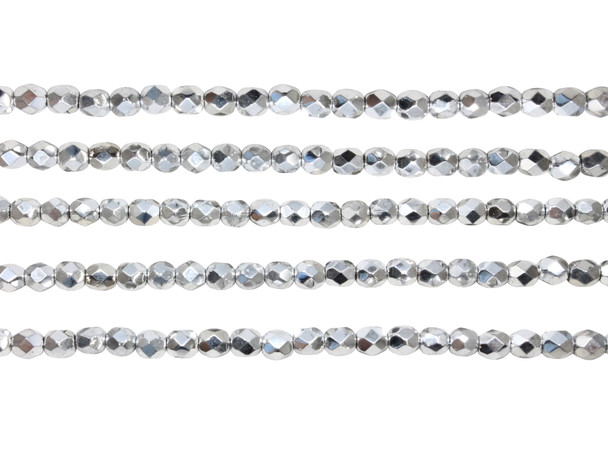 Fire Polish 4mm Faceted Round - Silver