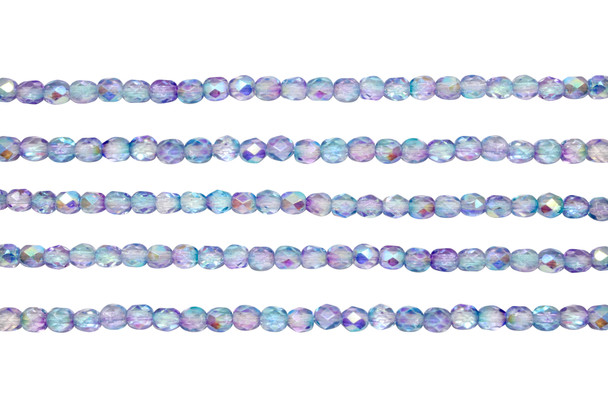 Fire Polish 4mm Faceted Round - Purple/Blue AB