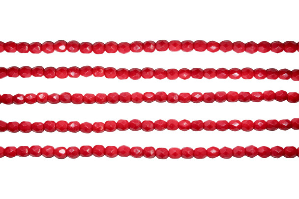 Fire Polish 4mm Faceted Round - Opaque Red