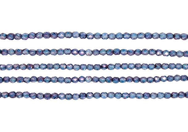 Fire Polish 4mm Faceted Round - Luster - Transparent Denim Blue