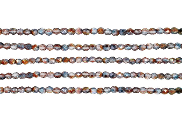 Fire Polish 4mm Faceted Round - Luster - Amethyst / Blue / Crystal