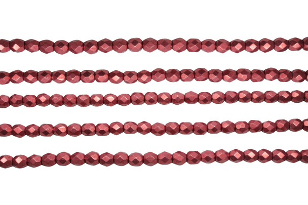 Fire Polish 4mm Faceted Round - Sueded Gold - Samba Red