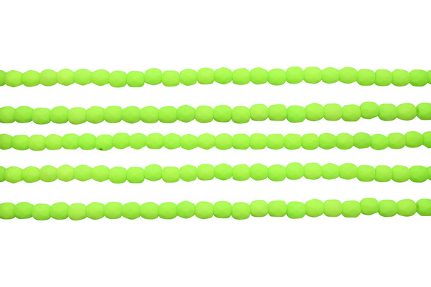 Fire Polish 4mm Faceted Round - Neon Lime