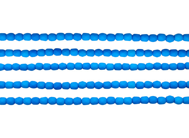 Fire Polish 4mm Faceted Round - Neon Electric Blue