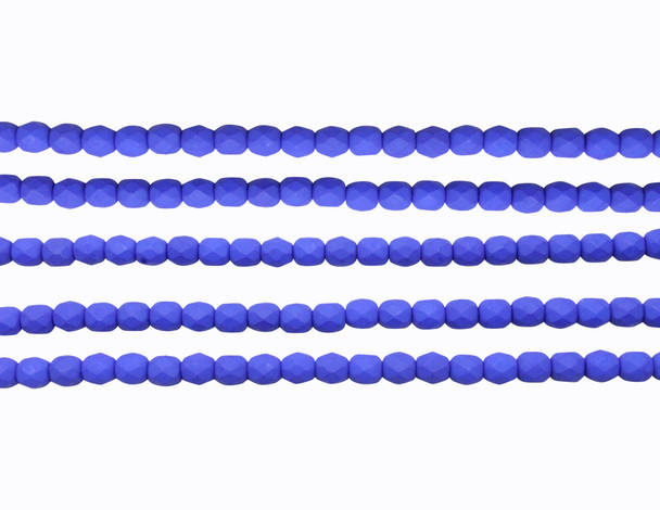 Fire Polish 4mm Faceted Round - Neon Blue
