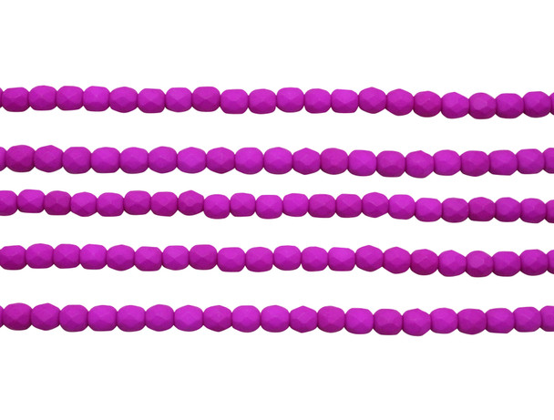 Fire Polish 4mm Faceted Round - Neon Purple
