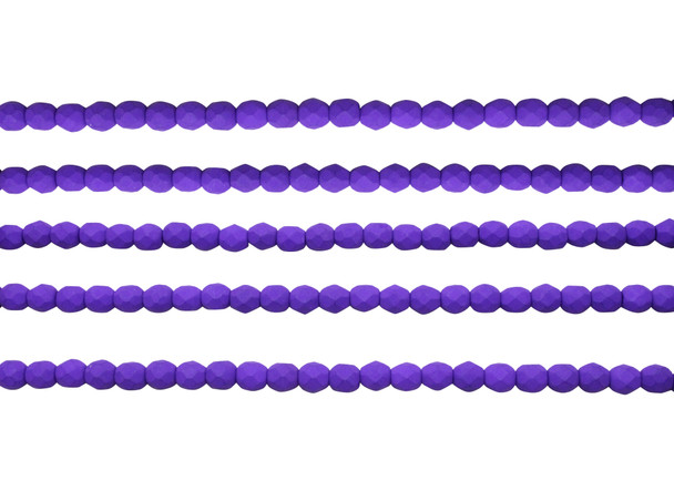 Fire Polish 4mm Faceted Round - Neon Electric Purple