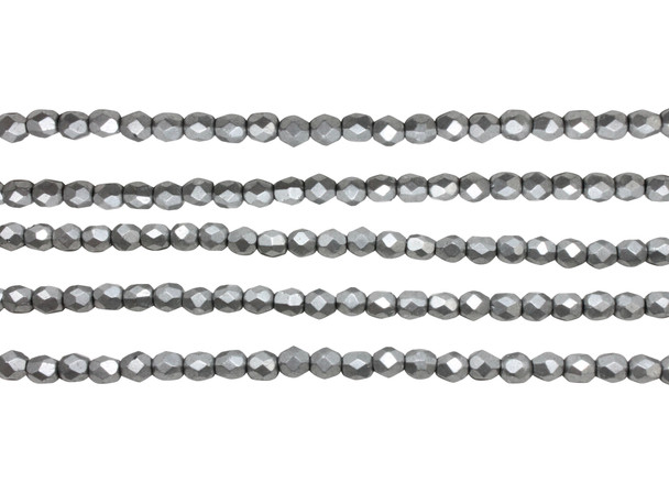 Fire Polish 4mm Faceted Round - Saturated Metallic Frost Gray