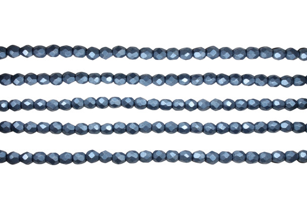 Fire Polish 4mm Faceted Round - Saturated Metallic Bluestone