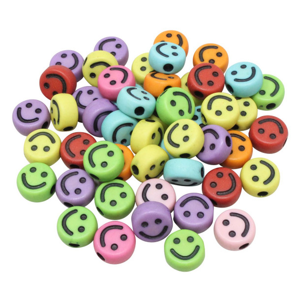 Acrylic Smiley Face 10x5mm Beads - Opaque Mix - Package of 50
