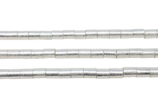 Cylinder 8x10mm Brushed Beads - Light Silver Plated