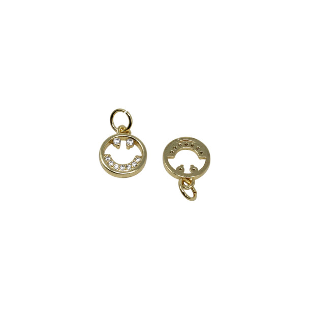 Gold Plated Micro Pave 10mm Smiley Face Charm