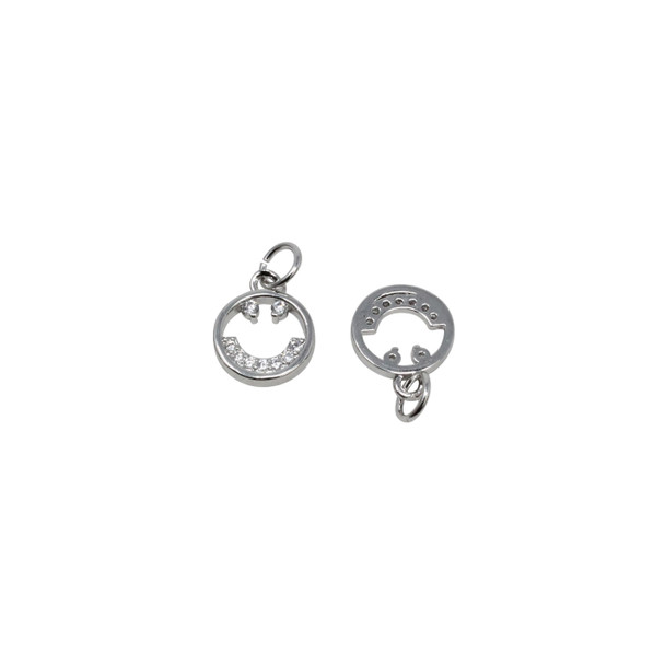 Silver Plated Micro Pave 10mm Smiley Face Charm