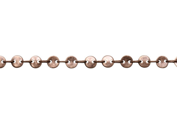 Antique Copper 4mm Round Disc Chain - Sold by 6 Inches