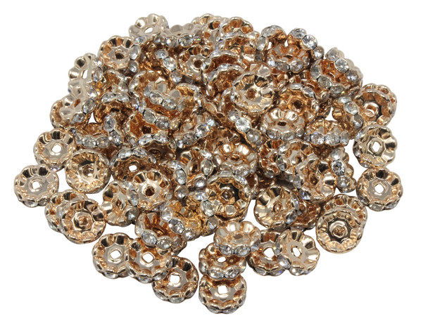 Light Gold Rhinestone 10x4mm Wavy Edge Brass Spacer Bead