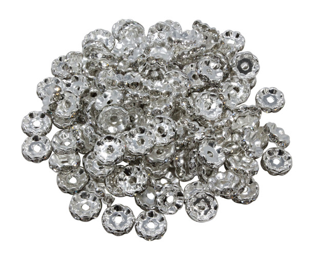 Silver Rhinestone 10x4mm Wavy Edge Brass Spacer Bead