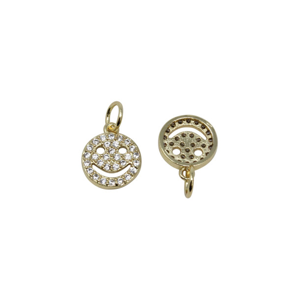 Gold Micro Pave 9mm Smiley Face Charm