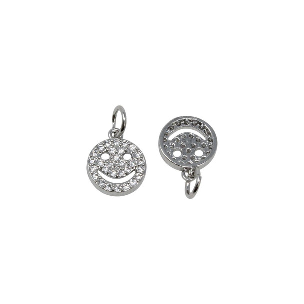 Platinum Micro Pave 9mm Smiley Face Charm