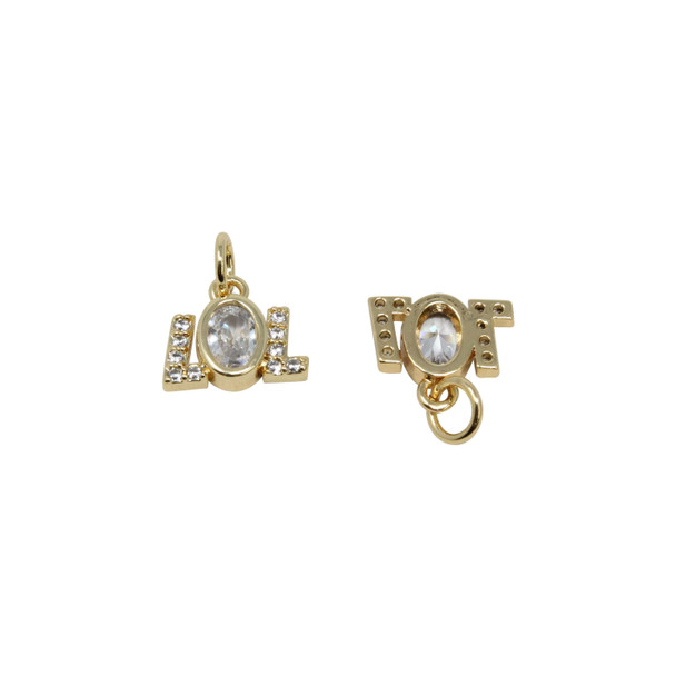 Gold Plated Micro Pave 11x7mm LOL Charm