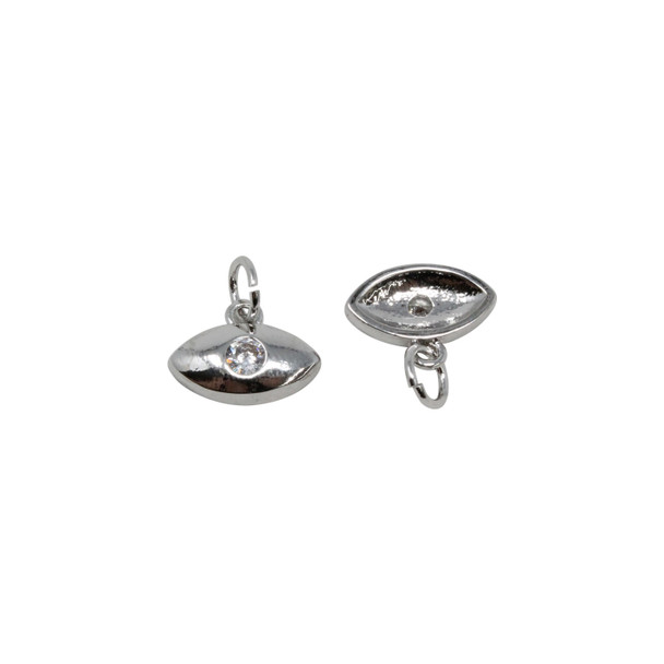 Rhodium Plated Micro Pave 5x11mm Evil Eye Charm