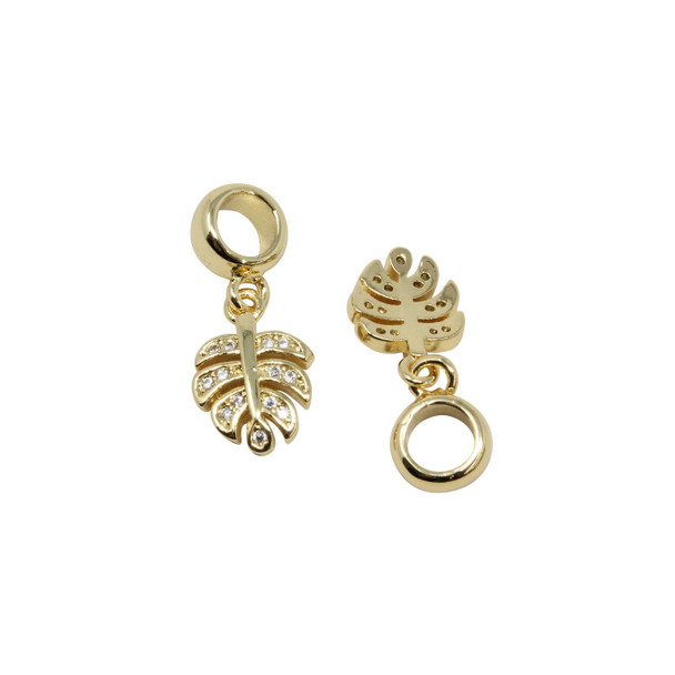 Gold Micro Pave Monstera Leaf Charm