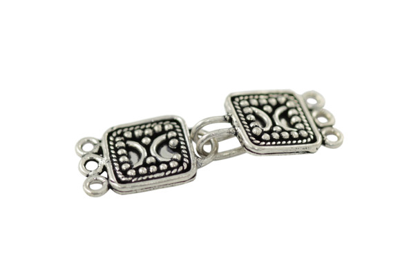 Silver 3-Hole Bali Style Square Clasp