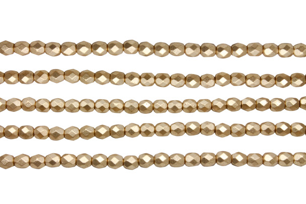 Fire Polish 4mm Faceted Round - Matte - Metallic Flax