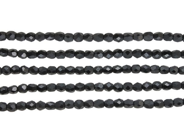 Fire Polish 4mm Faceted Round - Matte - Jet