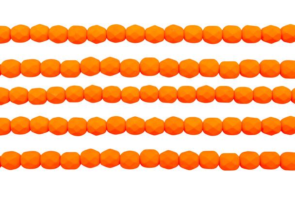 Fire Polish 6mm Faceted Round - Neon Orange