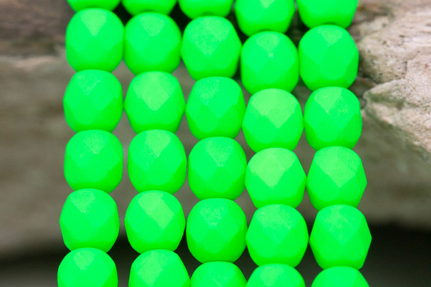 Fire Polish 6mm Faceted Round - Neon Green