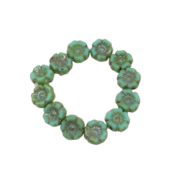 Czech Glass 7mm Hibiscus Flower Beads - Turquoise Picasso