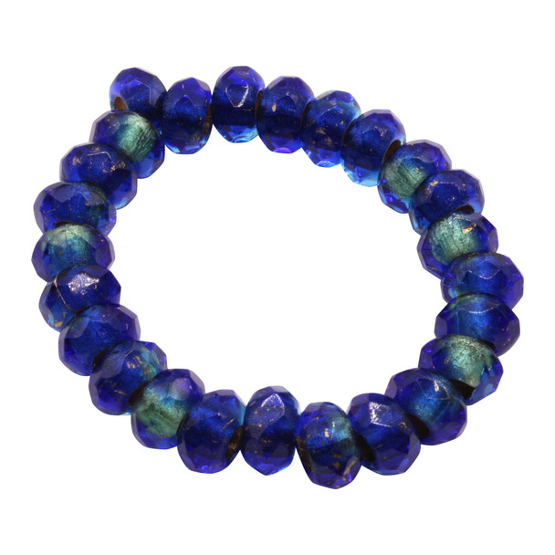 Czech Glass 6x9mm Roller Rondel Beads - Sapphire and Sky Blue with Gold Lining