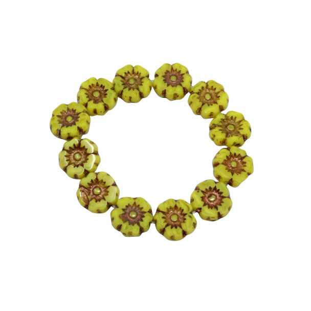 Czech Glass 7mm Hibiscus Flower Beads - Bright Yellow Bronze