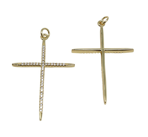 Gold Plated Micro Pave 39x27mm Cross Pendant