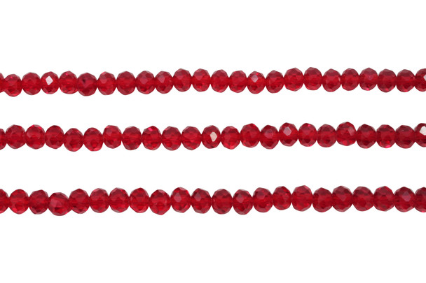 Glass Crystal Polished 4x5.5mm Faceted Rondelle - Transparent Dark Red