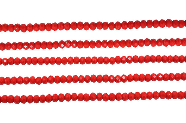 Glass Crystal Polished 3x4mm Faceted Rondelle - Opaque Red