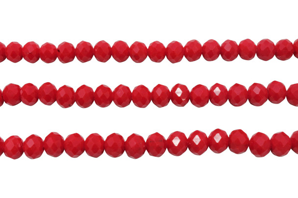 Glass Crystal Polished 6x7mm Faceted Rondelle - Opaque Dark Red
