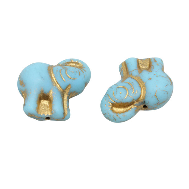 Czech Glass Elephant - Turquoise / Gold Wash
