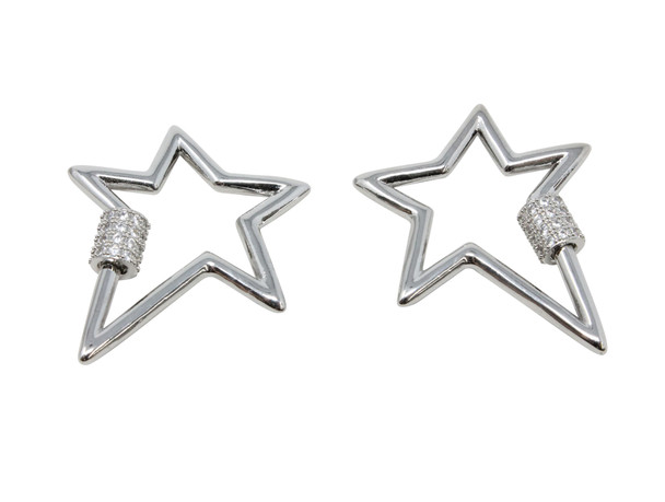 Silver Micro Pave Large Star Carabiner Clasp