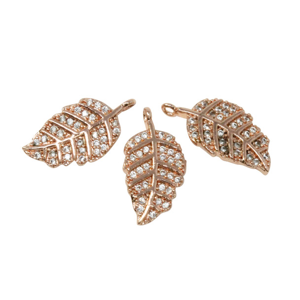 Rose Gold Micro Pave Leaf Charm