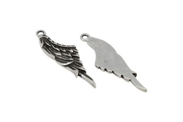 Antique Silver Plated Zamak 55x15mm Feathered Wing Pendant