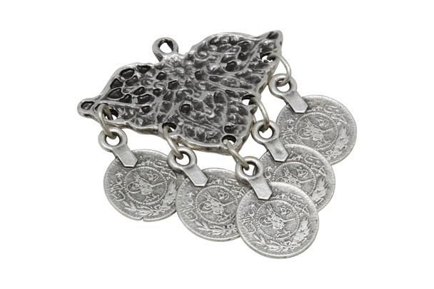 Antique Silver Plated Zamak 45x52mm Cascading Organic Coin Pendant