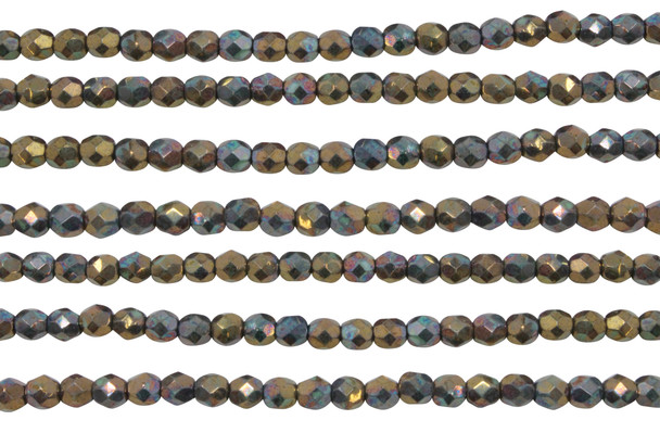 Fire Polish 4mm Faceted Round - Oxidized Bronze Clay